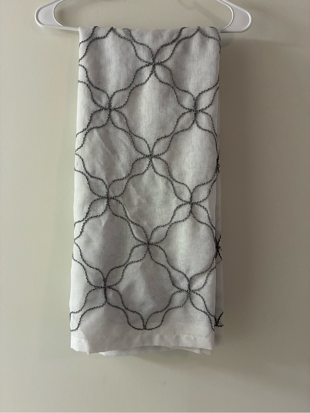 Better Homes And Gardens White Curtain Panel with Grey Geometric Embroidery